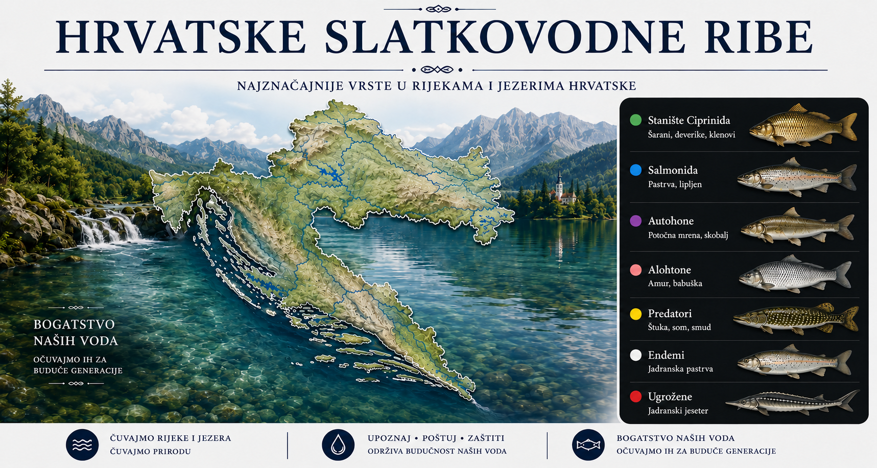Legenda hrvatskih slatkovodnih riba prema staništu i statusu vrste